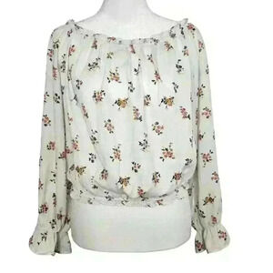 Arizona women's long sleeve cropped floral blouse size medium